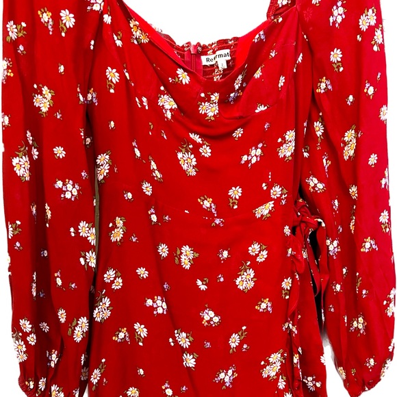 Reformation cami long sleeve cassia red floral mini dress size 2 - Picture 4 of 6